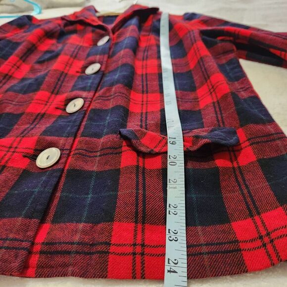 Pendleton Red & Black Plaid Button Down Blazer Women Size Medium Vintage Style - Picture 7 of 11
